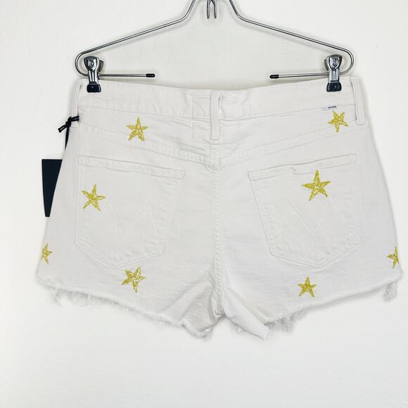 Mother The Tomcat Kick Fray High Rise Shoot for the Star Cream Denim Shorts 31 - Picture 9 of 15